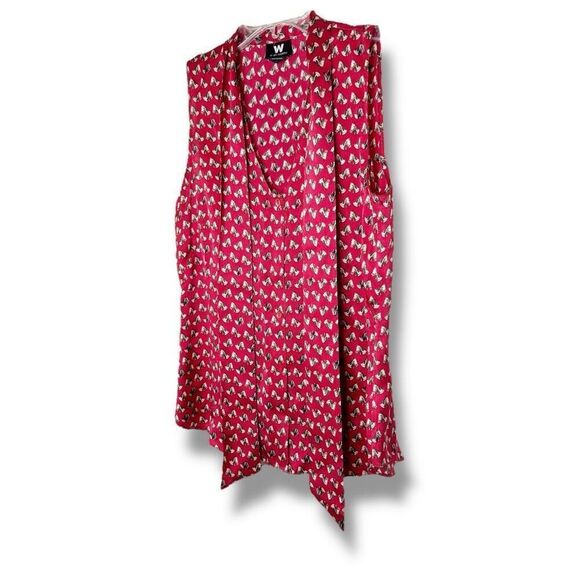 W by Worth Horse Head Equestrian Print 100% Silk Tie Neck Sleeveless Blouse S/4 - Picture 2 of 9